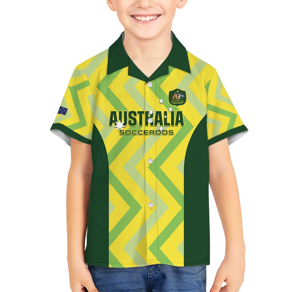 Australia Socceroos 2025 Family Matching Long Sleeve Bodycon Dress and Hawaiian Shirt Forever Golden - Wonder Print Shop