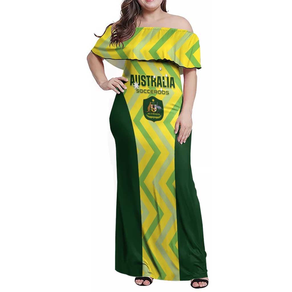 Australia Socceroos 2025 Family Matching Off Shoulder Maxi Dress and Hawaiian Shirt Forever Golden - Wonder Print Shop