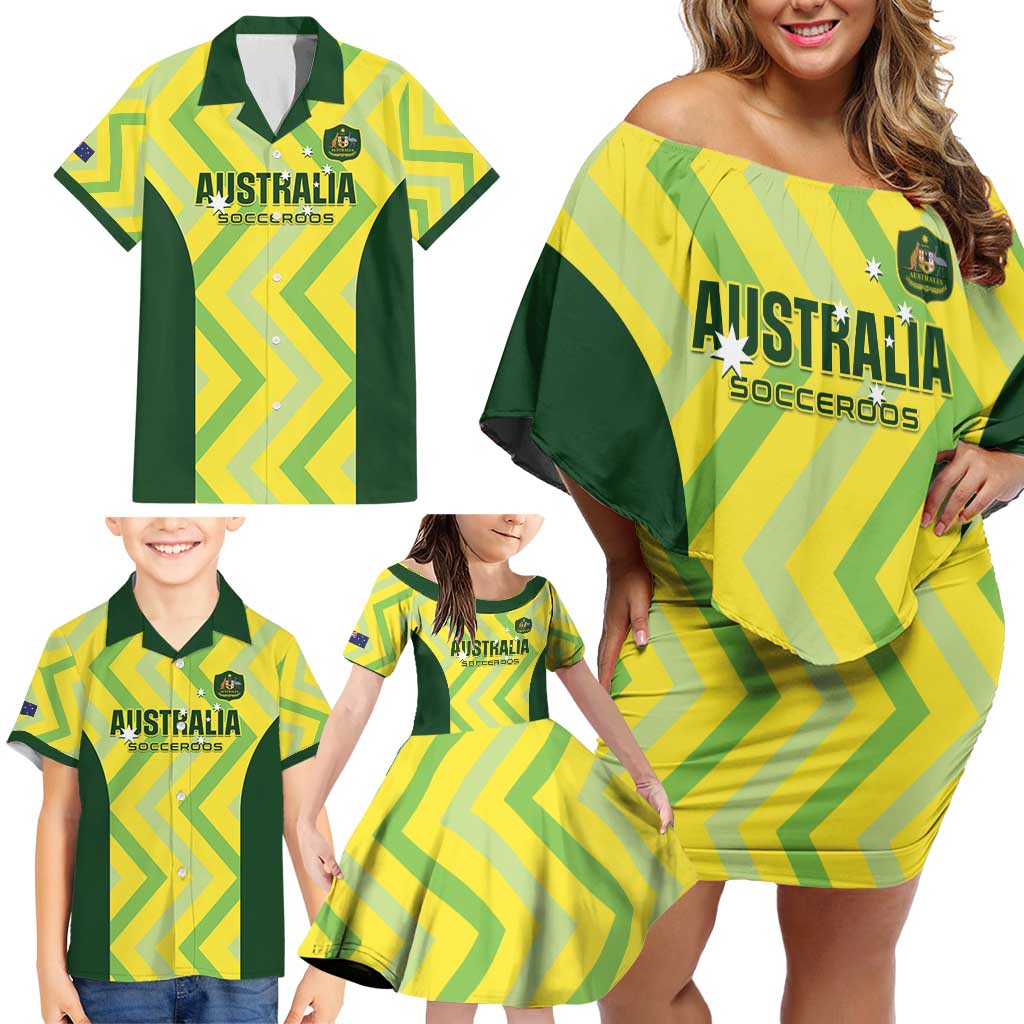 Australia Socceroos 2025 Family Matching Off Shoulder Short Dress and Hawaiian Shirt Forever Golden - Wonder Print Shop