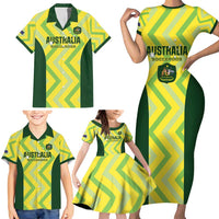 Australia Socceroos 2025 Family Matching Short Sleeve Bodycon Dress and Hawaiian Shirt Forever Golden - Wonder Print Shop