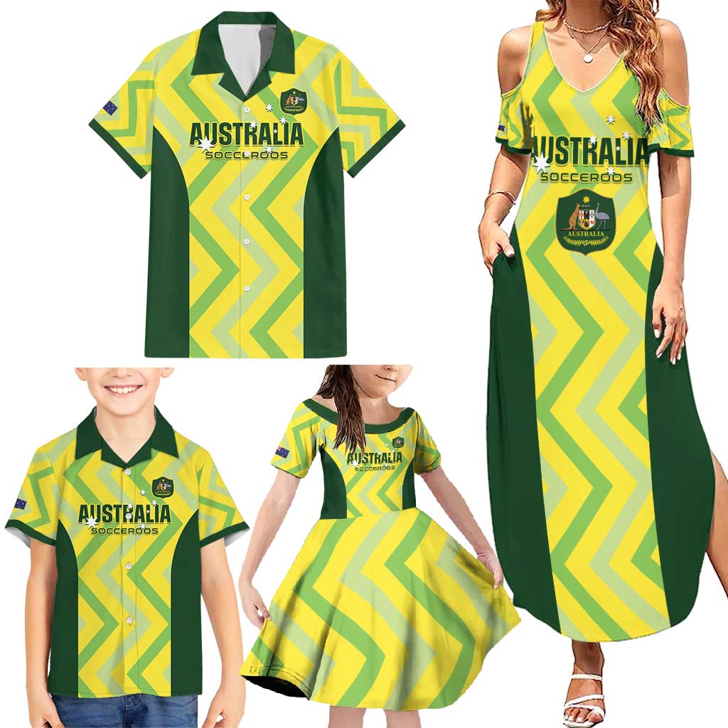 Australia Socceroos 2025 Family Matching Summer Maxi Dress and Hawaiian Shirt Forever Golden - Wonder Print Shop