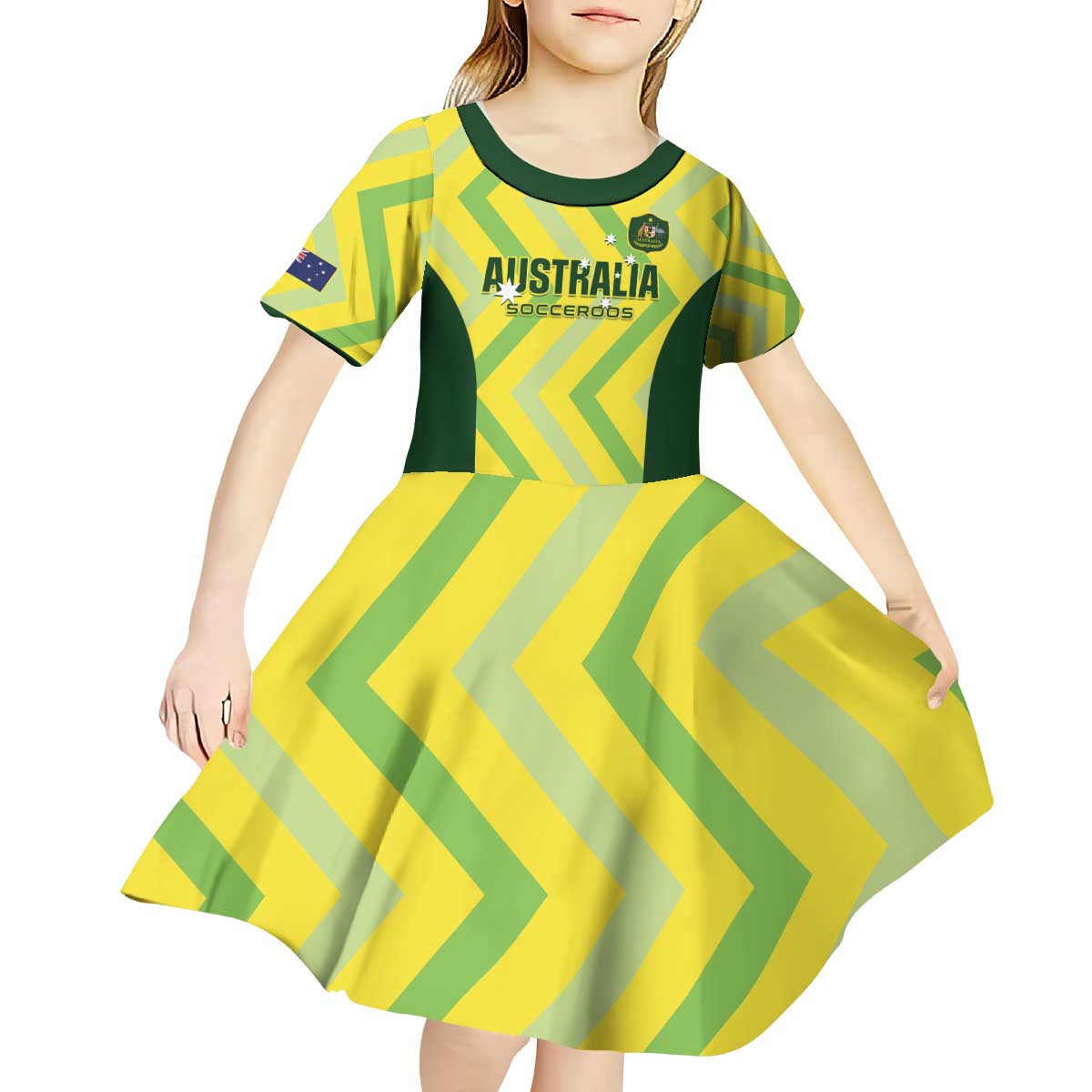 Australia Socceroos 2025 Kid Short Sleeve Dress Forever Golden - Wonder Print Shop