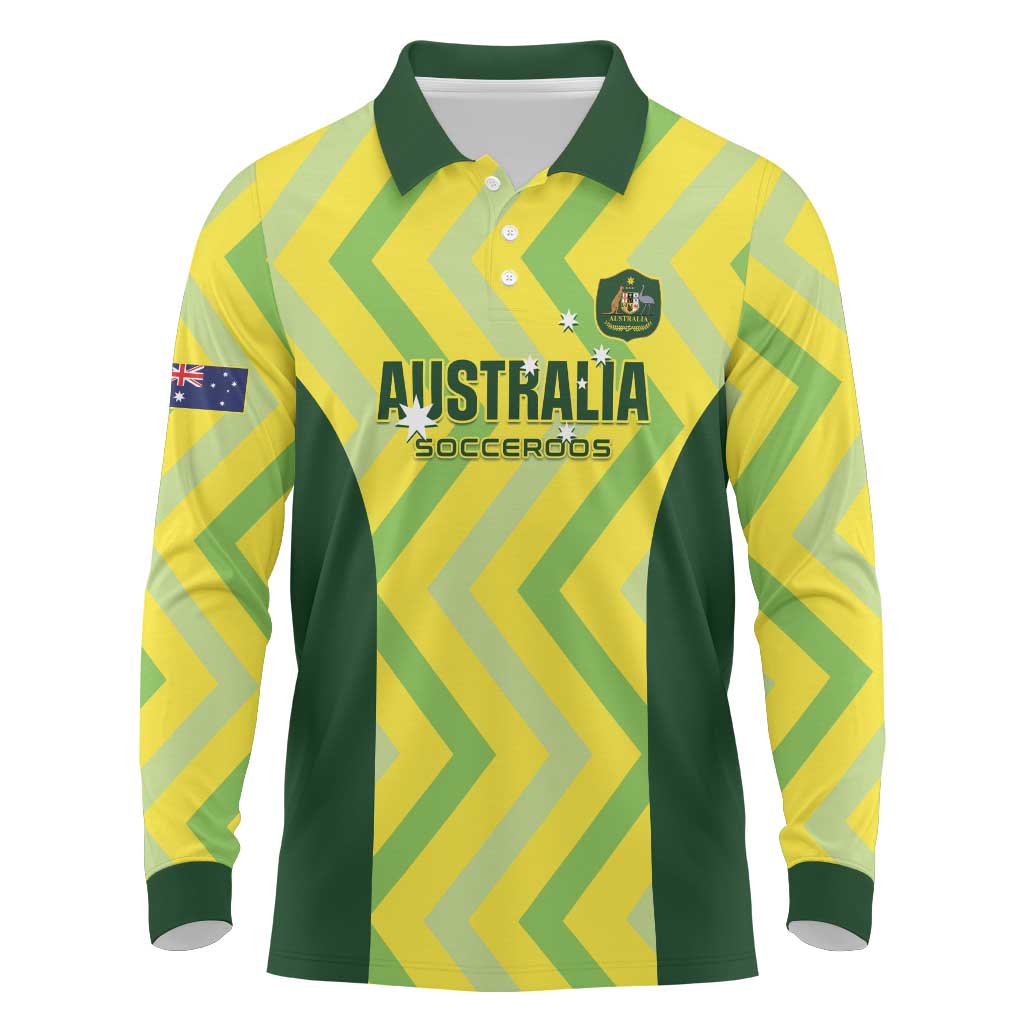 Australia Socceroos 2025 Long Sleeve Polo Shirt Forever Golden - Wonder Print Shop