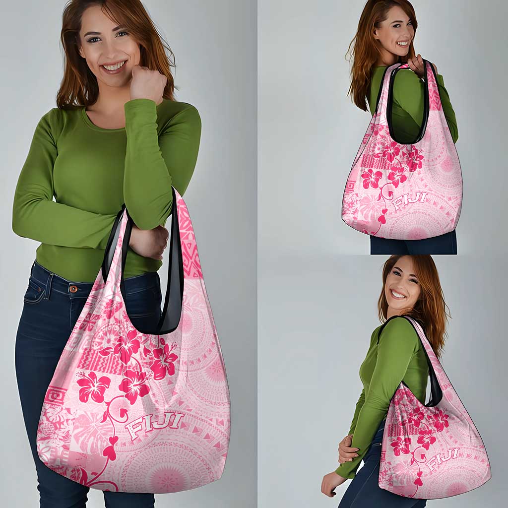 Fiji Masi With Hibiscus Tapa Tribal Grocery Bag Pink Pastel