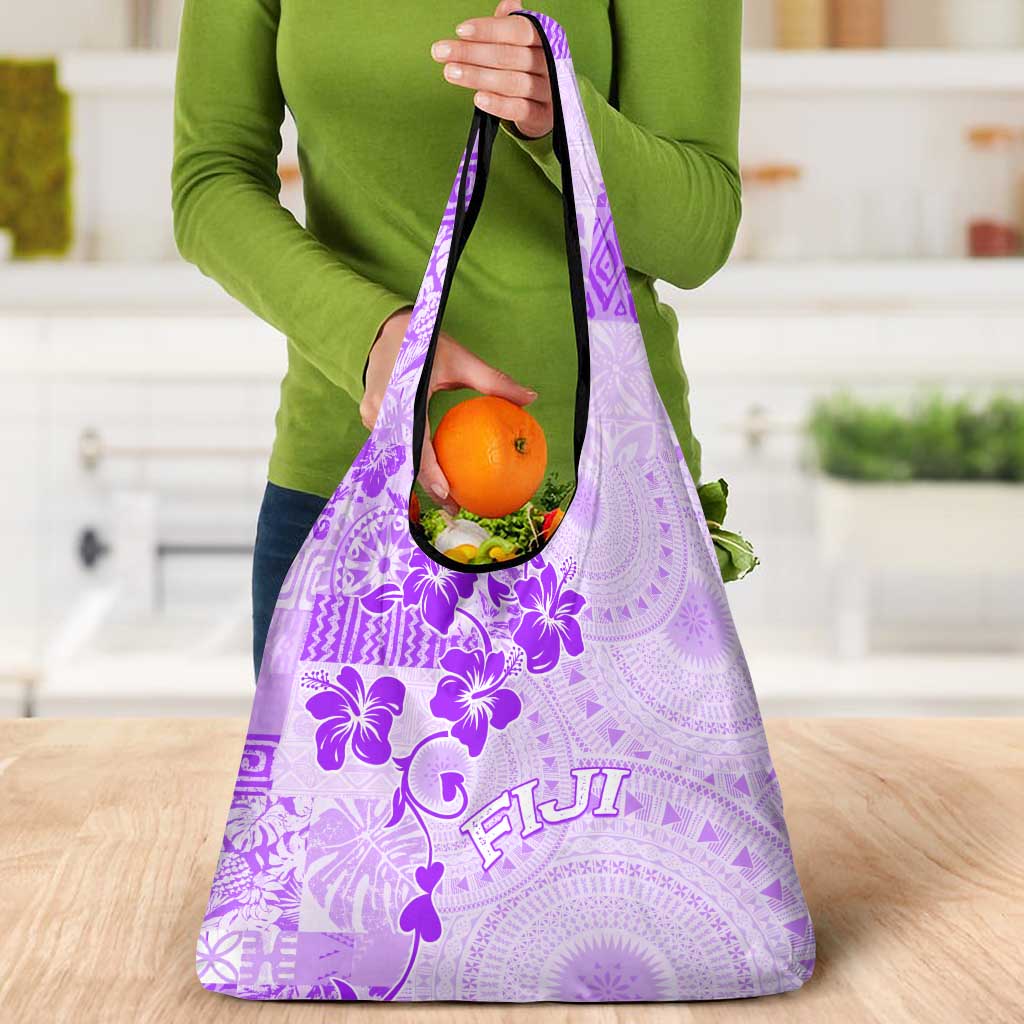 Fiji Masi With Hibiscus Tapa Tribal Grocery Bag Purple Pastel
