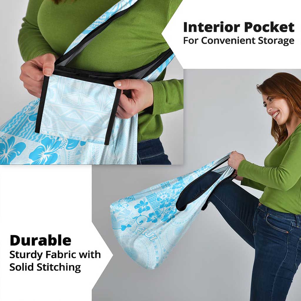 Fiji Masi With Hibiscus Tapa Tribal Grocery Bag Sky Blue Pastel