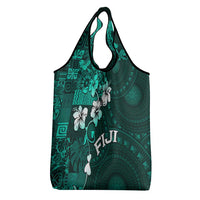 Fiji Masi Grocery Bag Fijian Hibiscus Tapa Turquoise Version