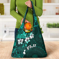 Fiji Masi Grocery Bag Fijian Hibiscus Tapa Turquoise Version