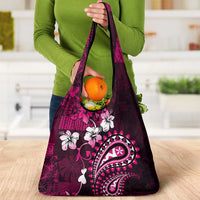 Fiji Masi Paisley With Hibiscus Tapa Grocery Bag Pink Version