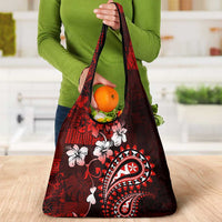 Fiji Masi Paisley Grocery Bag Fijian Hibiscus Tapa Red Version