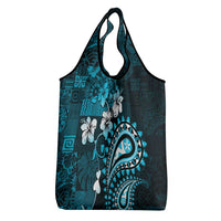 Fiji Masi Paisley Grocery Bag Fijian Hibiscus Tapa Sky Blue Version