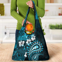 Fiji Masi Paisley Grocery Bag Fijian Hibiscus Tapa Sky Blue Version
