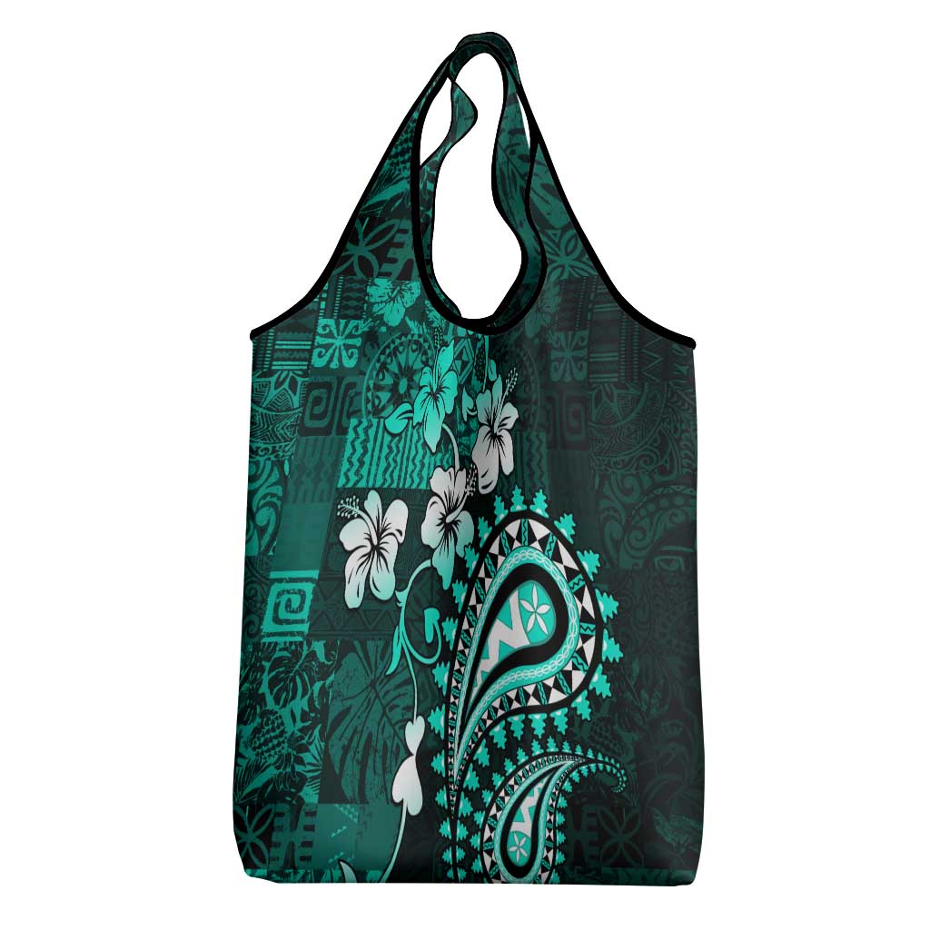 Fiji Masi Paisley Grocery Bag Fijian Hibiscus Tapa Turquoise Version