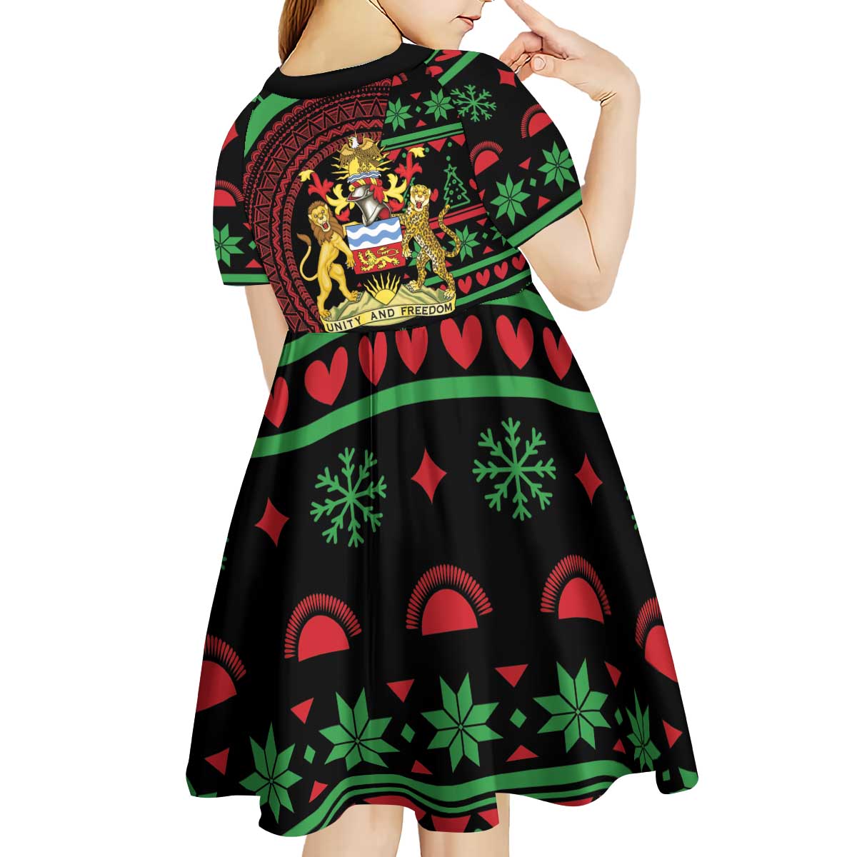 Personalized Malawi Christmas Kid Short Sleeve Dress Thompson Gazelle - African Pattern - Wonder Print Shop