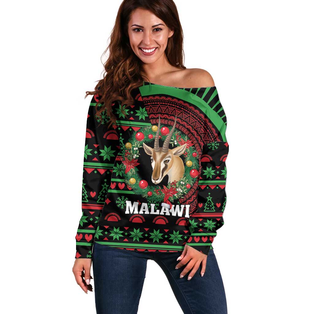 Personalized Malawi Christmas Off Shoulder Sweater Thompson Gazelle - African Pattern - Wonder Print Shop