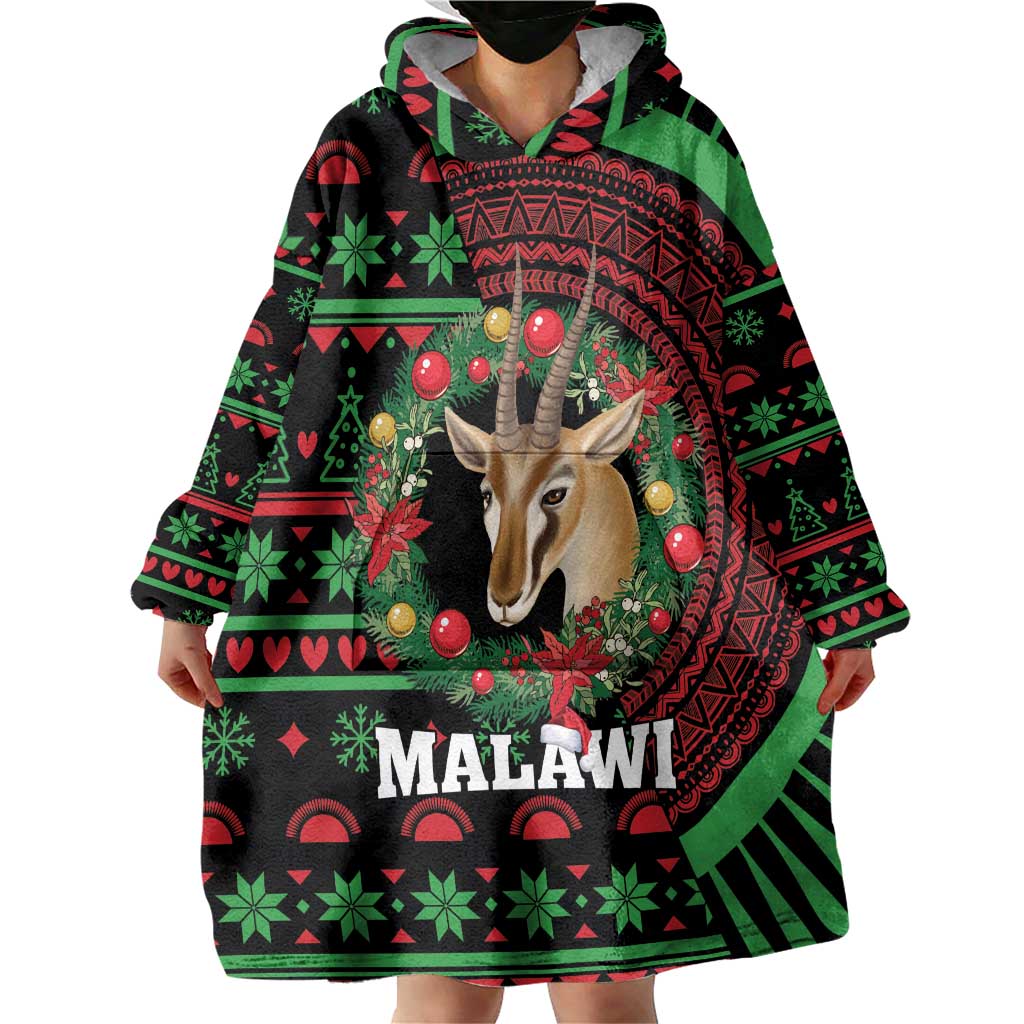 Personalized Malawi Christmas Wearable Blanket Hoodie Thompson Gazelle - African Pattern - Wonder Print Shop