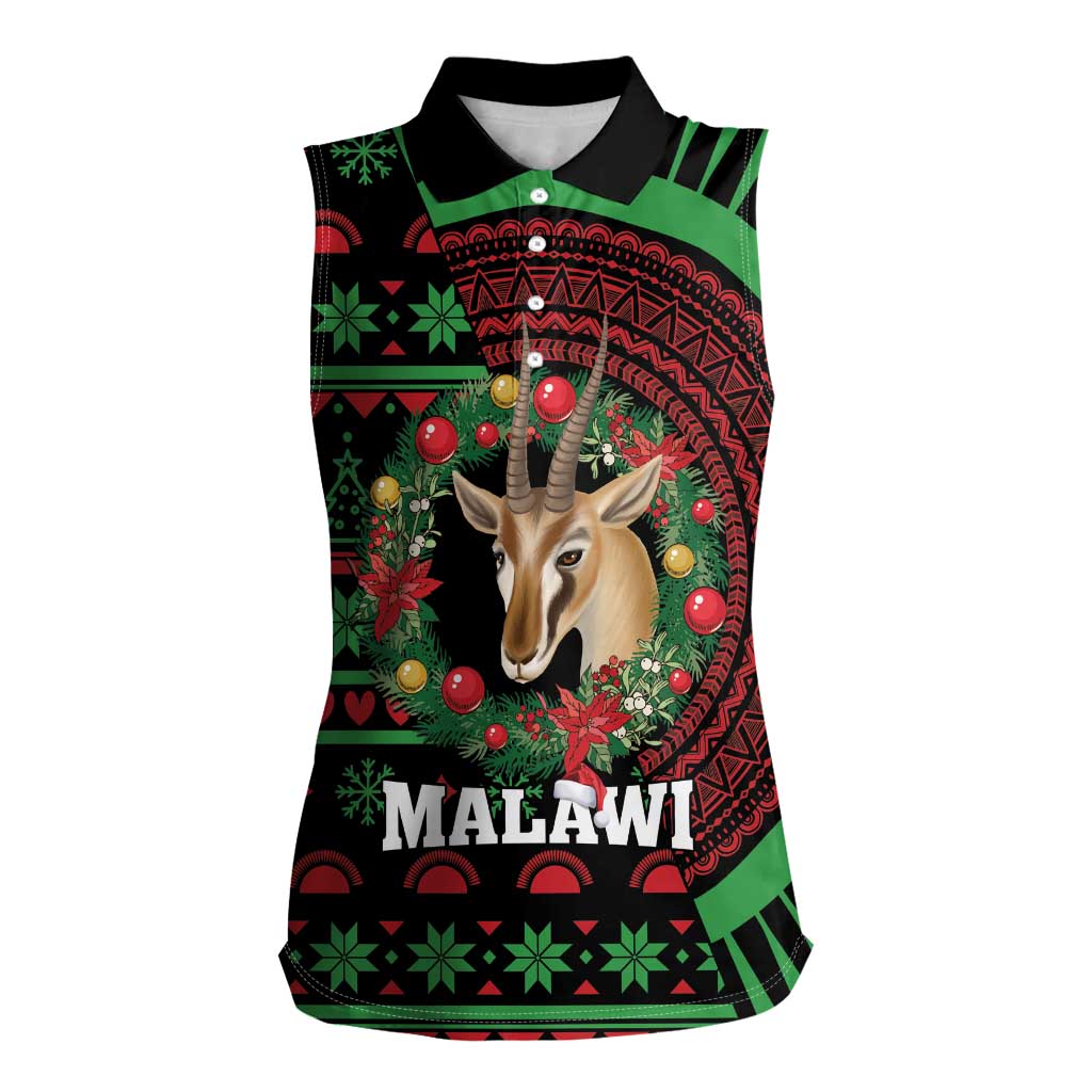 Personalized Malawi Christmas Women Sleeveless Polo Shirt Thompson Gazelle - African Pattern - Wonder Print Shop