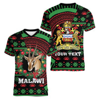 Personalized Malawi Christmas Women V-Neck T-Shirt Thompson Gazelle - African Pattern - Wonder Print Shop