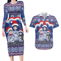 Russia Christmas Couples Matching Long Sleeve Bodycon Dress and Hawaiian Shirt Santa Matryoshka Doll - Wonder Print Shop