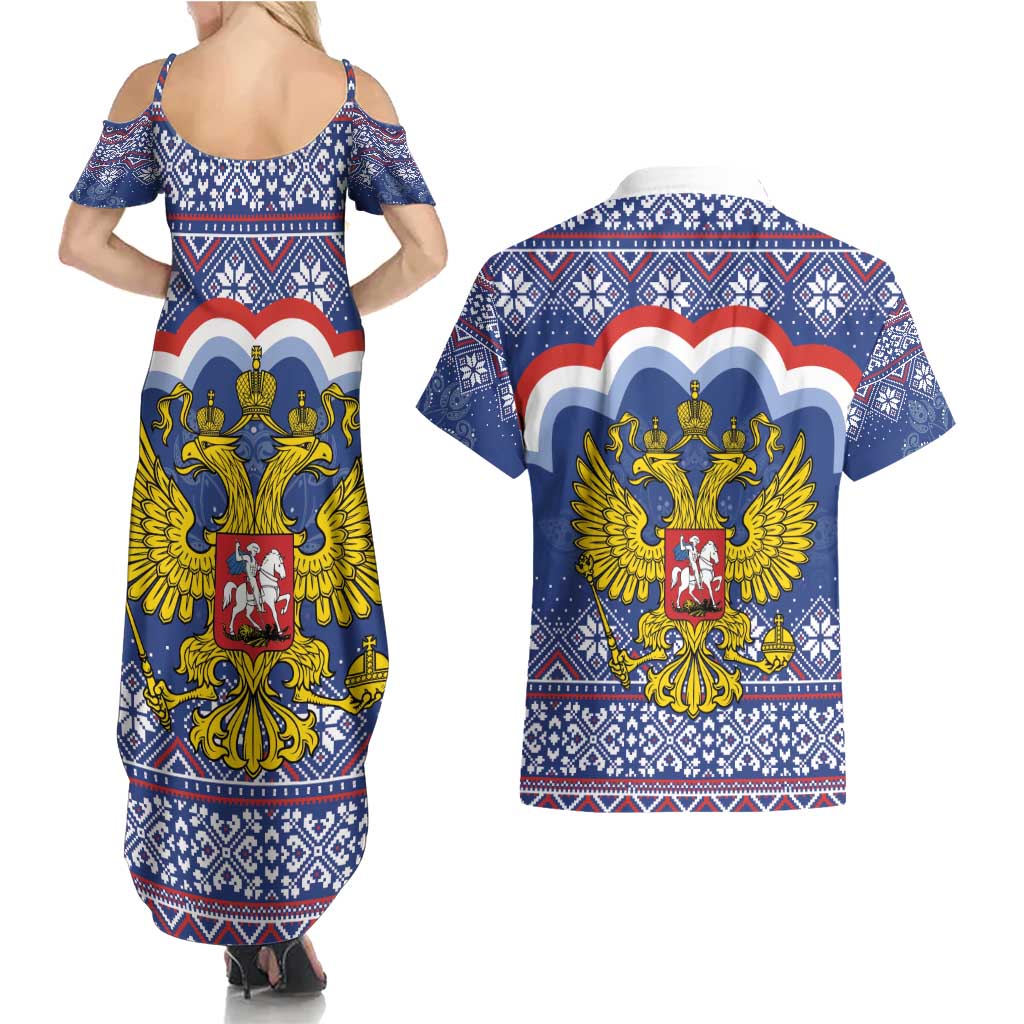 Russia Christmas Couples Matching Summer Maxi Dress and Hawaiian Shirt Santa Matryoshka Doll - Wonder Print Shop