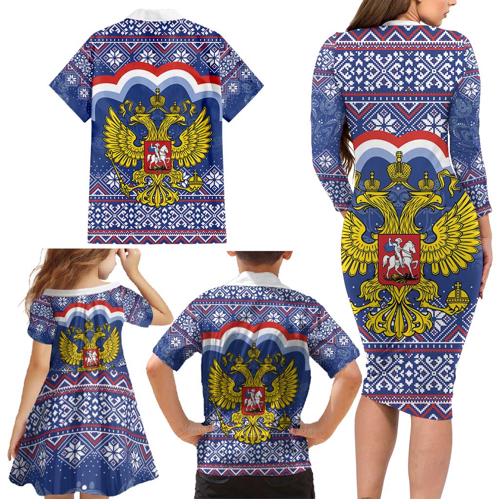 Russia Christmas Family Matching Long Sleeve Bodycon Dress and Hawaiian Shirt Santa Matryoshka Doll - Wonder Print Shop