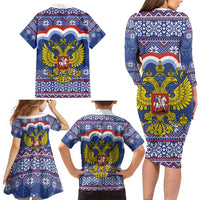 Russia Christmas Family Matching Long Sleeve Bodycon Dress and Hawaiian Shirt Santa Matryoshka Doll - Wonder Print Shop