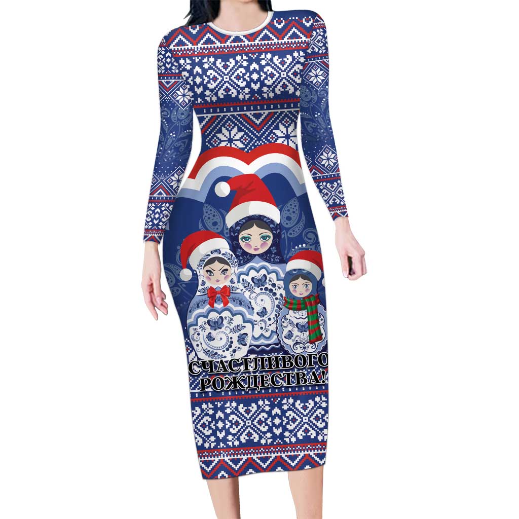 Russia Christmas Family Matching Long Sleeve Bodycon Dress and Hawaiian Shirt Santa Matryoshka Doll - Wonder Print Shop