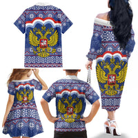 Russia Christmas Family Matching Off The Shoulder Long Sleeve Dress and Hawaiian Shirt Santa Matryoshka Doll - Wonder Print Shop