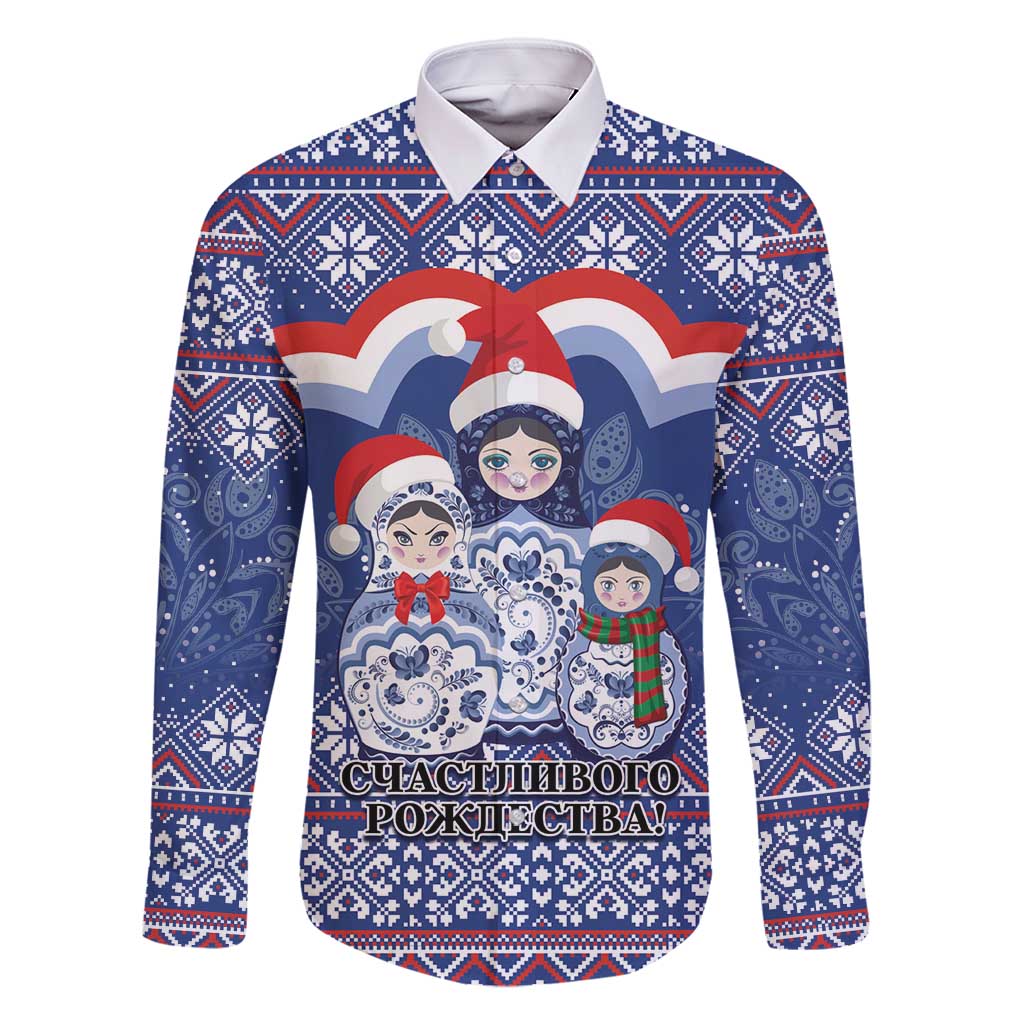 Russia Christmas Family Matching Off Shoulder Short Dress and Hawaiian Shirt Santa Matryoshka Doll - Wonder Print Shop