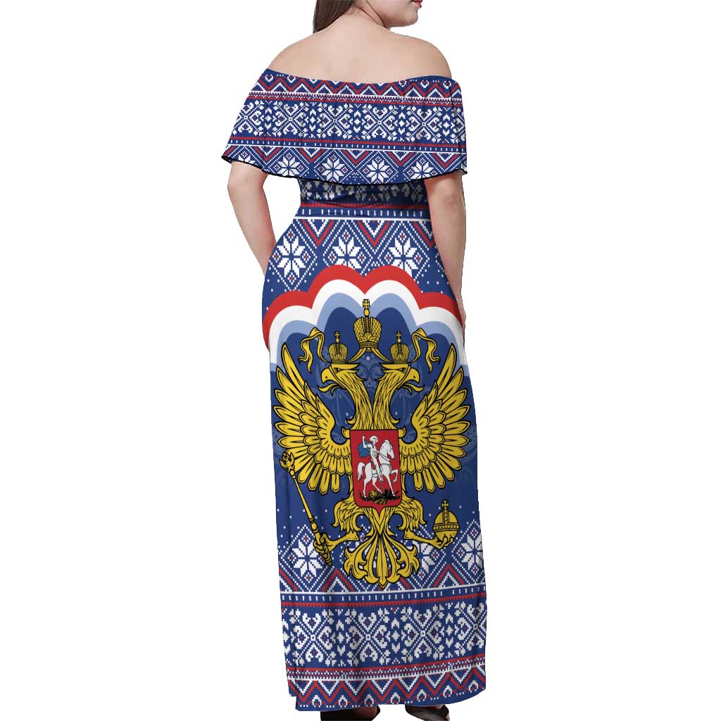 Russia Christmas Off Shoulder Maxi Dress Santa Matryoshka Doll - Wonder Print Shop