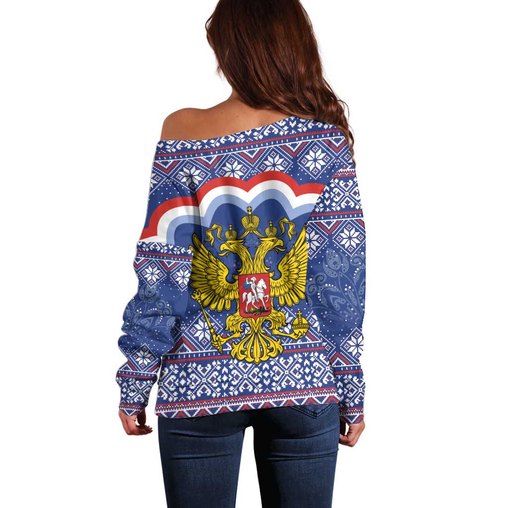 Russia Christmas Off Shoulder Sweater Santa Matryoshka Doll - Wonder Print Shop