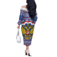 Russia Christmas Off The Shoulder Long Sleeve Dress Santa Matryoshka Doll - Wonder Print Shop