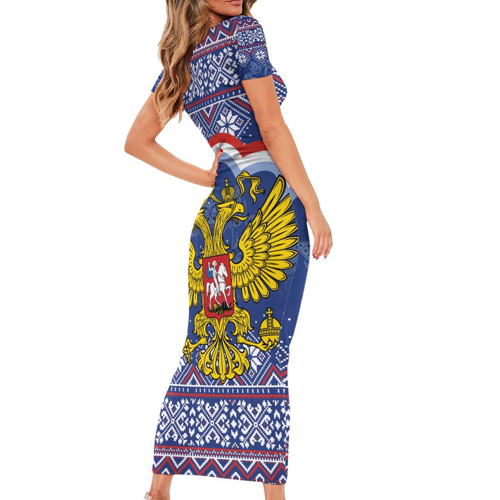 Russia Christmas Short Sleeve Bodycon Dress Santa Matryoshka Doll - Wonder Print Shop