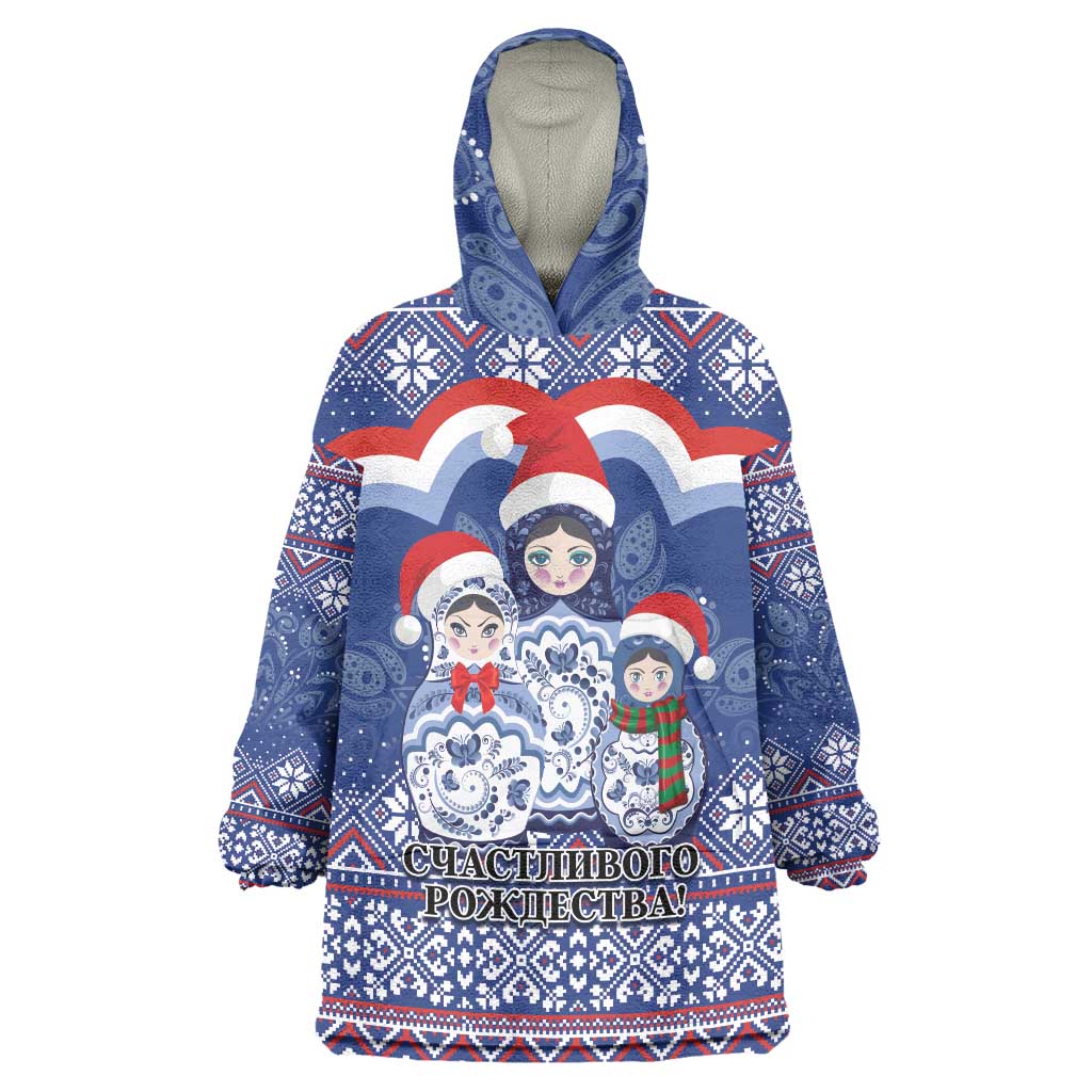 Russia Christmas Wearable Blanket Hoodie Santa Matryoshka Doll - Wonder Print Shop