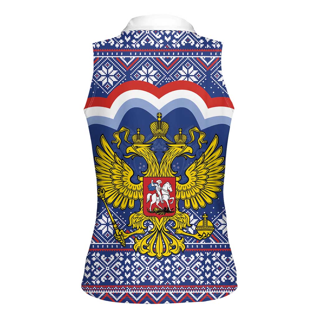 Russia Christmas Women Sleeveless Polo Shirt Santa Matryoshka Doll - Wonder Print Shop
