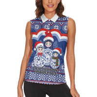 Russia Christmas Women Sleeveless Polo Shirt Santa Matryoshka Doll - Wonder Print Shop