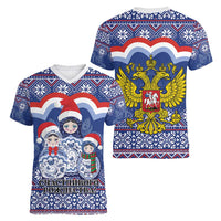 Russia Christmas Women V-Neck T-Shirt Santa Matryoshka Doll - Wonder Print Shop