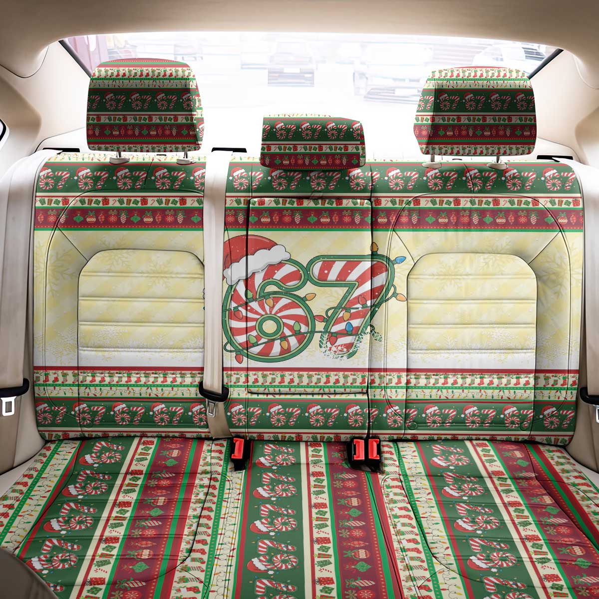67 Six Seven Funny Meme Christmas Back Car Seat Cover Funny Xmas - Wonder Print Shop