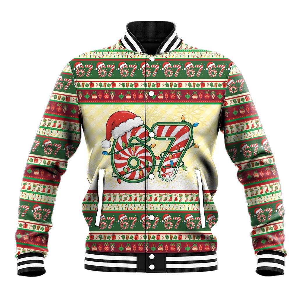 67 Six Seven Funny Meme Christmas Baseball Jacket Funny Xmas - Wonder Print Shop