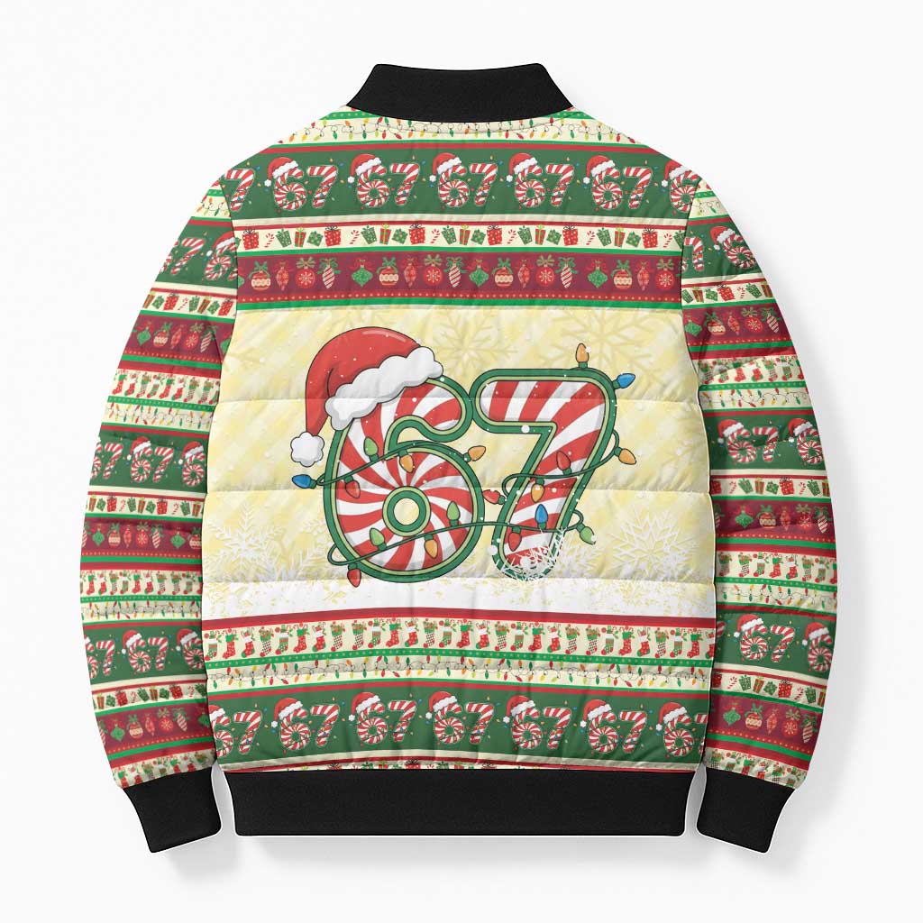67 Six Seven Funny Meme Christmas Bomber Puffer Jacket Funny Xmas - Wonder Print Shop