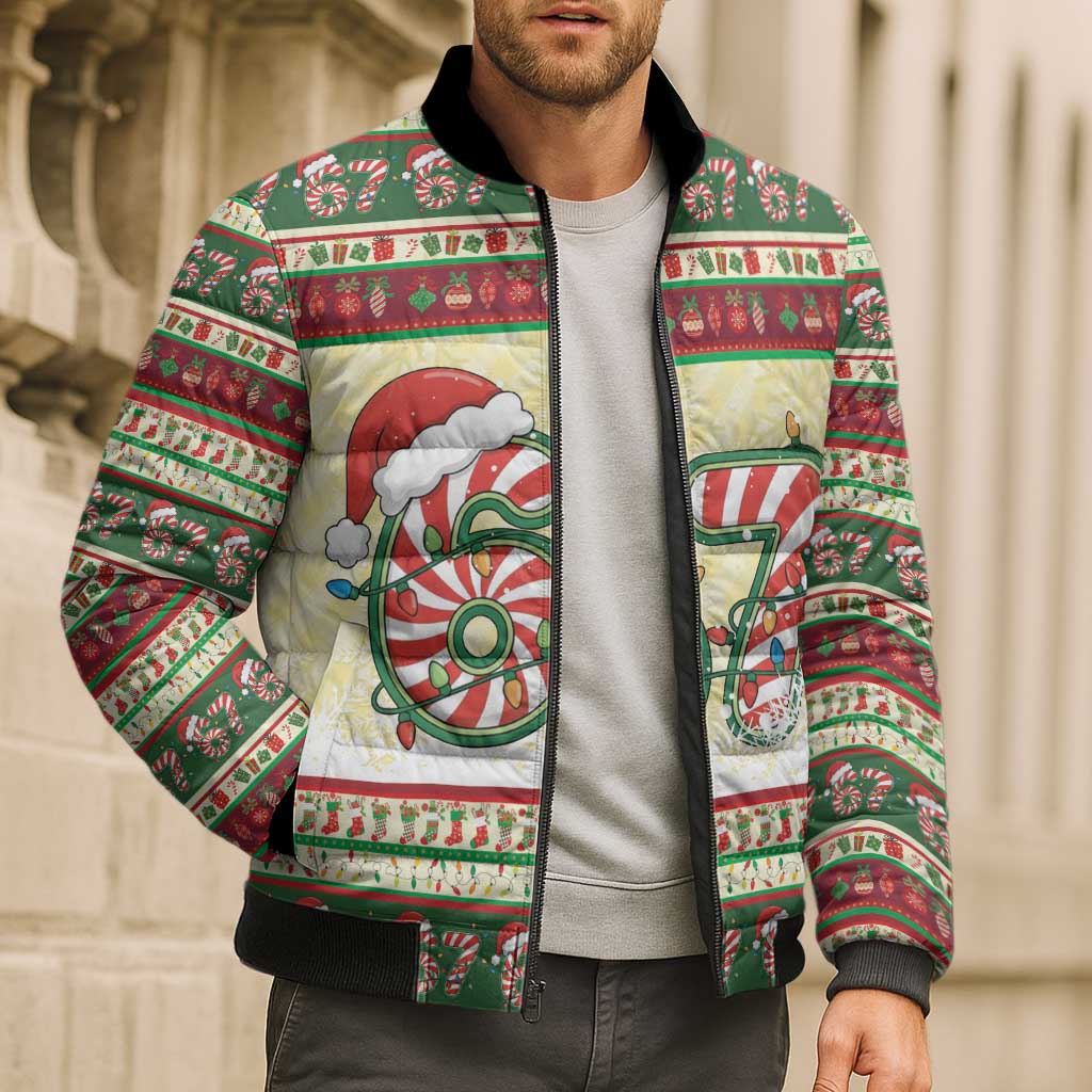 67 Six Seven Funny Meme Christmas Bomber Puffer Jacket Funny Xmas - Wonder Print Shop