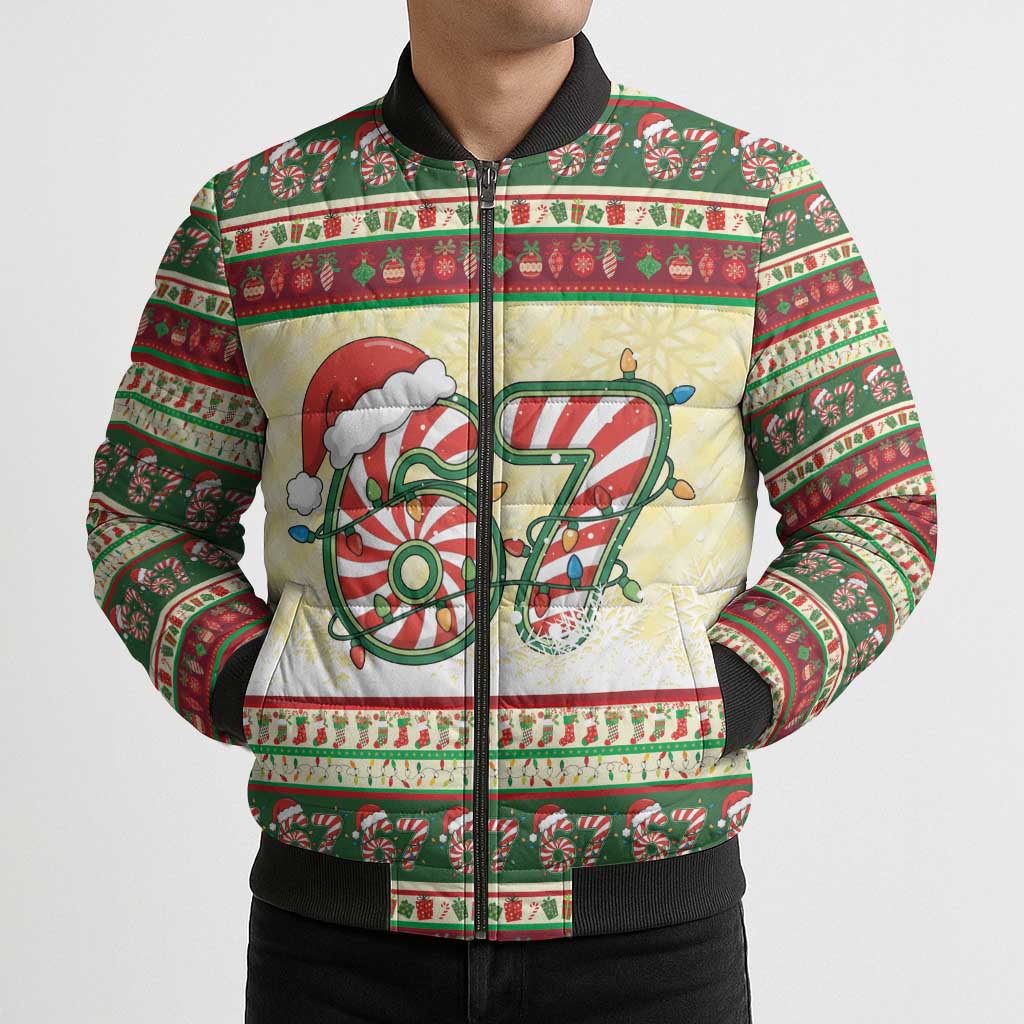 67 Six Seven Funny Meme Christmas Bomber Puffer Jacket Funny Xmas - Wonder Print Shop
