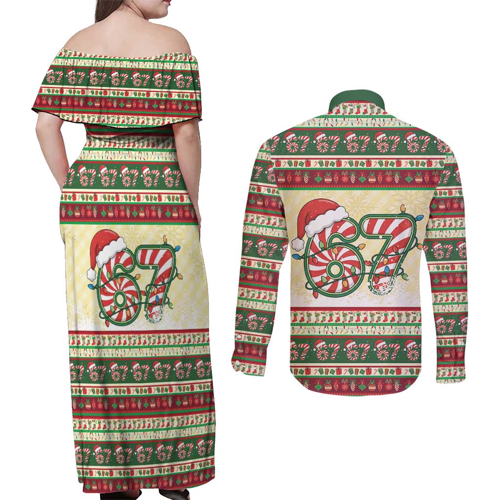 67 Six Seven Funny Meme Christmas Couples Matching Off Shoulder Maxi Dress and Long Sleeve Button Shirt Funny Xmas - Wonder Print Shop