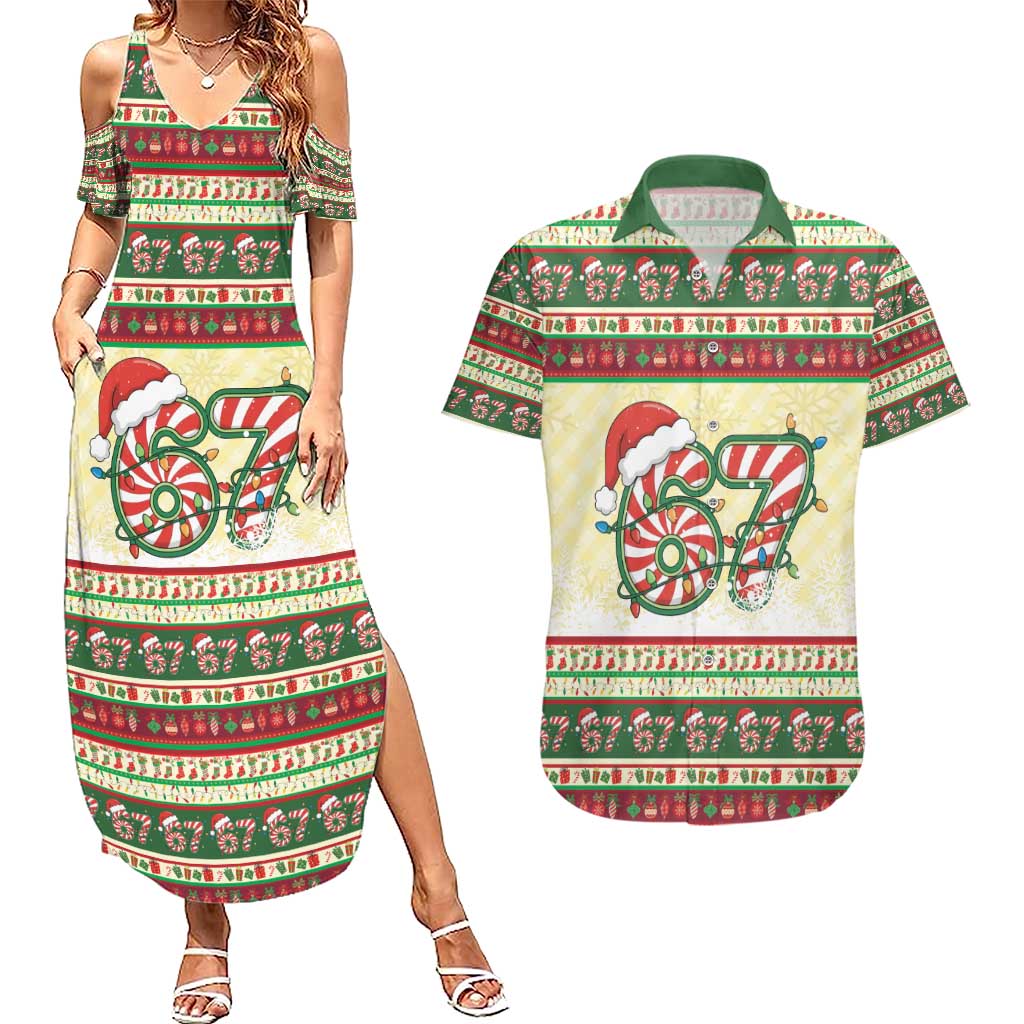 67 Six Seven Funny Meme Christmas Couples Matching Summer Maxi Dress and Hawaiian Shirt Funny Xmas - Wonder Print Shop