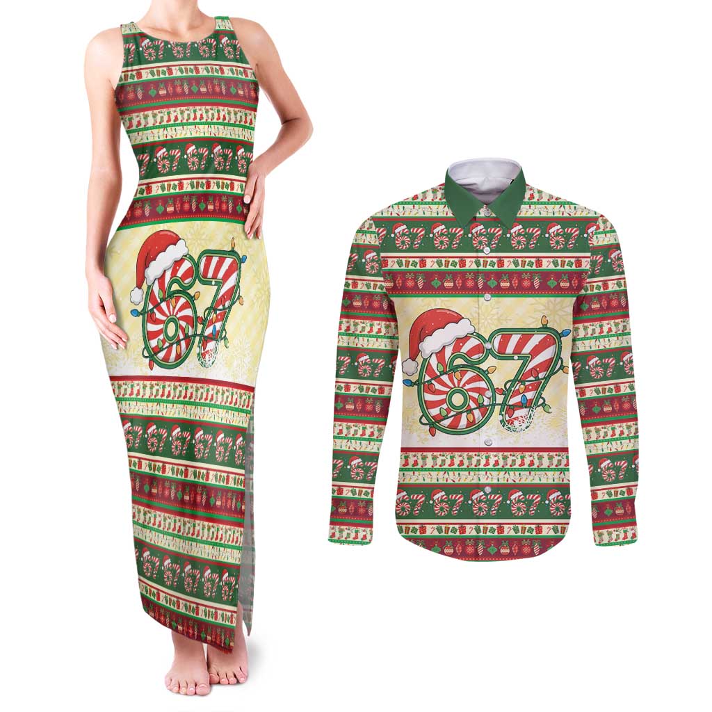 67 Six Seven Funny Meme Christmas Couples Matching Tank Maxi Dress and Long Sleeve Button Shirt Funny Xmas - Wonder Print Shop