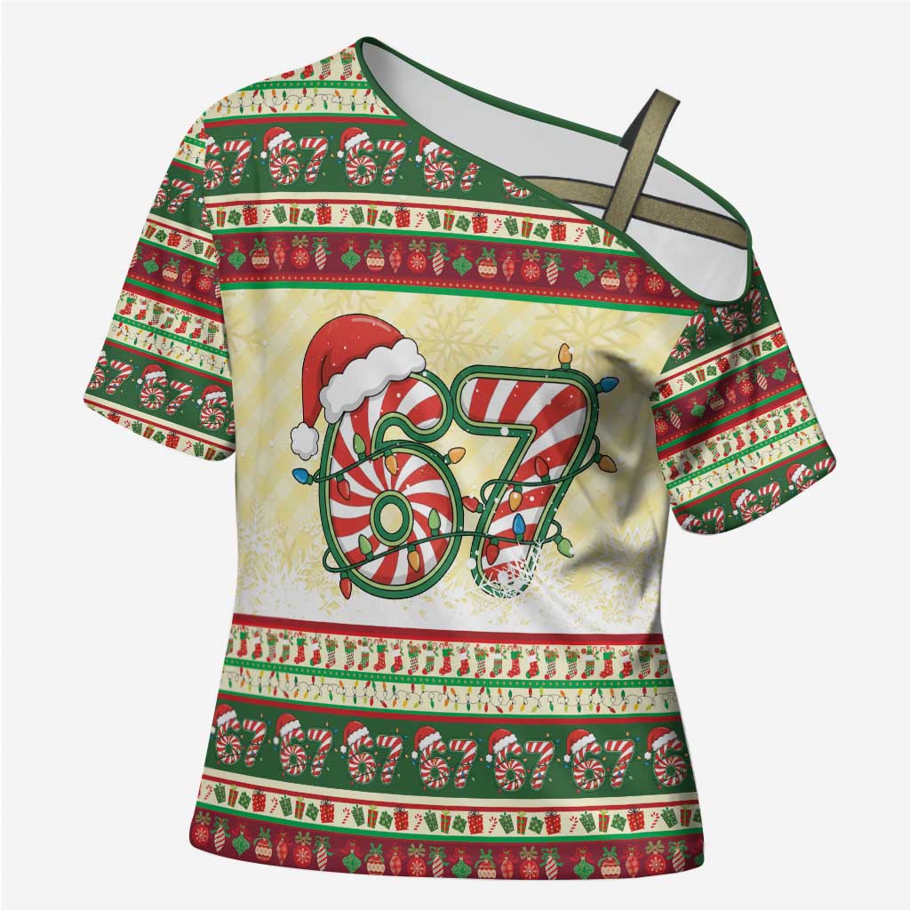67 Six Seven Funny Meme Christmas Cross Shoulder Shirt Funny Xmas - Wonder Print Shop