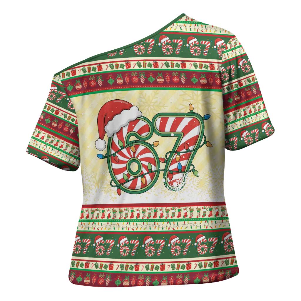 67 Six Seven Funny Meme Christmas Cross Shoulder Shirt Funny Xmas - Wonder Print Shop