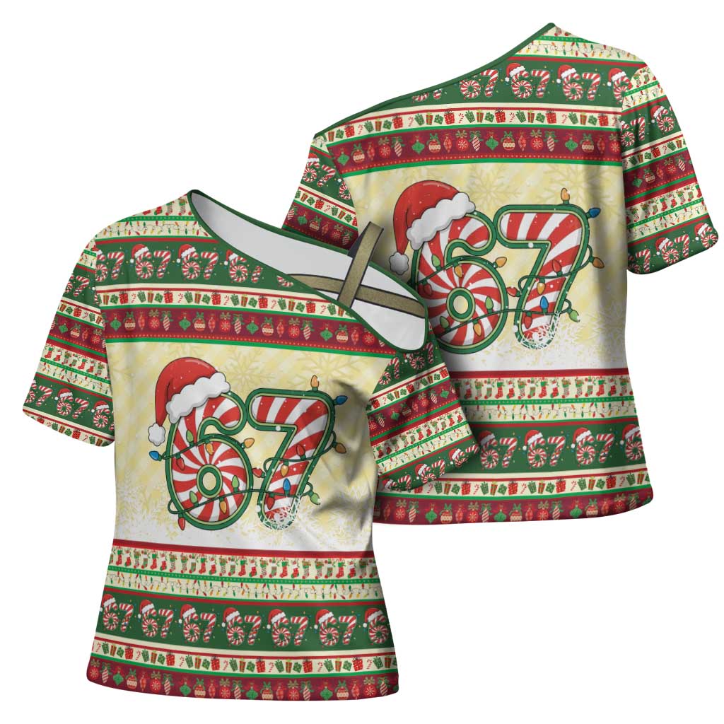 67 Six Seven Funny Meme Christmas Cross Shoulder Shirt Funny Xmas - Wonder Print Shop