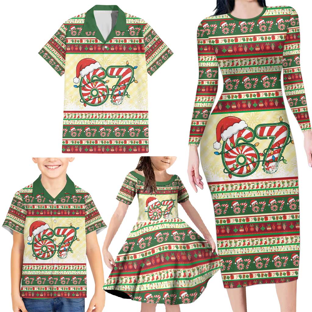 67 Six Seven Funny Meme Christmas Family Matching Long Sleeve Bodycon Dress and Hawaiian Shirt Funny Xmas - Wonder Print Shop