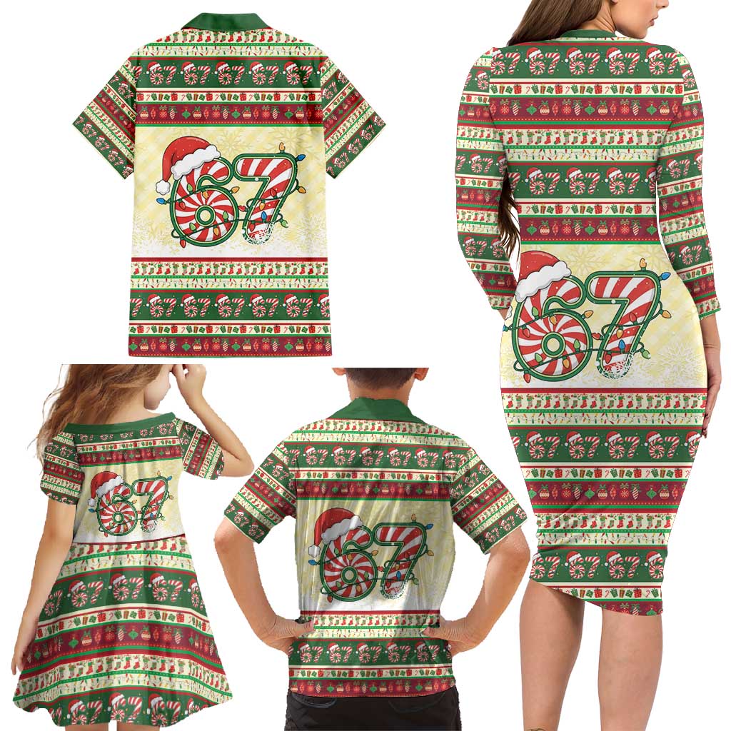 67 Six Seven Funny Meme Christmas Family Matching Long Sleeve Bodycon Dress and Hawaiian Shirt Funny Xmas - Wonder Print Shop